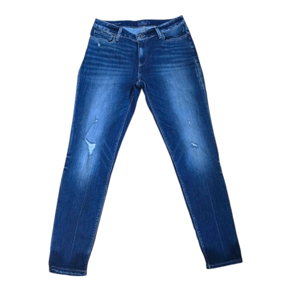 EUC Lucky Brand Distressed Sasha Super Skinny Jeans Size 12 / 31 Blue Dark Rinse